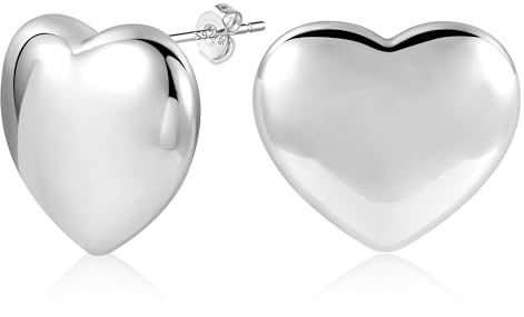Silber 925 Ohrringe Herz Ohrstecker für Damen, Große Klobige Ohrstecker Sterling Silber Große Love Herz Ohrstecker Hypoallergen Dicke Ohrringe Statement Herz Ohrringe Ohrstecker 28 mm
