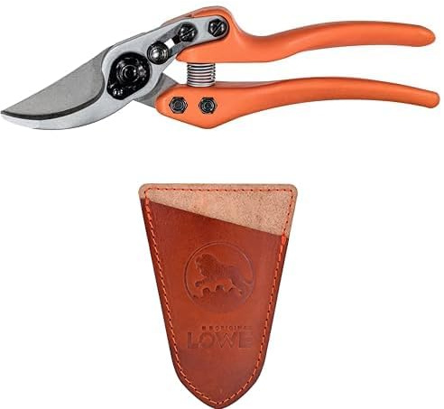 Original LÖWE Set bestehend aus Bypass Schere 11.107 für präzise Schnitte an Blumen, Zweigen oder Obtsbäumen & Klingenschutz 9807 zum Schutz vor Verletzungen und Beschädigungen