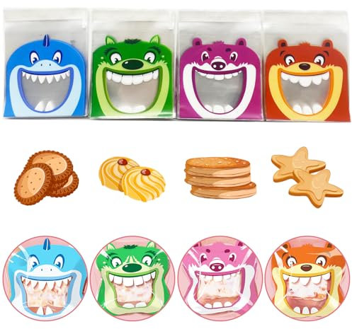 200 Stücke Kunststoff Transparent Lebensmittelbeutel, Süßigkeiten Taschen, Selbstklebende Cellophantüten für Verpacken von Keksen, Gebäck, Süßigkeiten, Schokolade 4 Styles