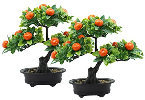 AOKWAWALIY Künstlicher Obstbaum, kleiner Orangenbaum, realistischer Bonsai-Baum, Zitronenbaum, künstliche Pflanzen, Bonsai, künstliche Früchte, Topf, Mini-Dekoration, Büro, Blumentopf, PVC,