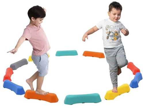 Kids Balance Beam,Stepping Stones with Non-slip Textured Surface & Bottom Mats,12 PCs Stackable Outdoor Indoor Obstacle Course for Toddler