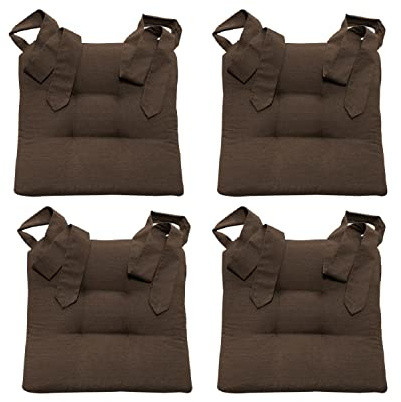 MAGMA Fino Stuhlkissen Sitzkissen Schleifenband Auflage Polster Stuhl Stuhlauflage Rattanstühle extra dick Esszimmerstühle 4er Set Indoor Outdoor (Braun)