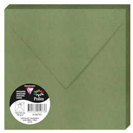 Clairefontaine 5073C - Una Confezione da 20 buste gommate - fomato quadrato 16,5x16,5cm - 120g/m² - colore verde salvia- Inviti eventi e corrispondenza - Gamma Pollen - Carta Premum liscia