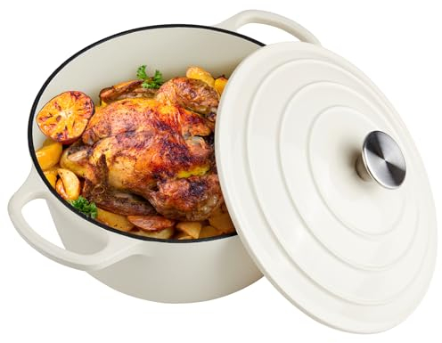 6 Quart Dutch Oven Enameled Cast Iron with Lid - Big Dual Handles - Oven Safe up to 500°F - Classic Round Pot for Versatile Cooking (Cream, 6 QT)