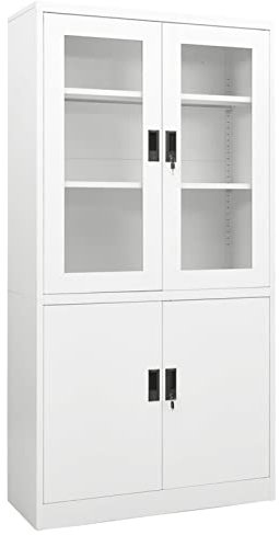 JUDYY Armario de Oficina, Armario Multiusos, Armario Herramientas, Armario Garaje, Armario Archivador, Armario Estanteria, Armario Taller, de Acero Blanco 90x40x180 cm