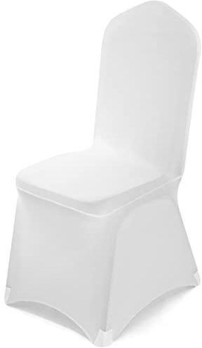 VELPAX Stuhlhussen 100 Stück, Universell Stuhlhussen Weiß Polyester, Elegante Stuhl Stuhlbezüge Elasthan Spandex Waschbarer für Taufe Geburtstag Hochzeit Bankett Dekoration