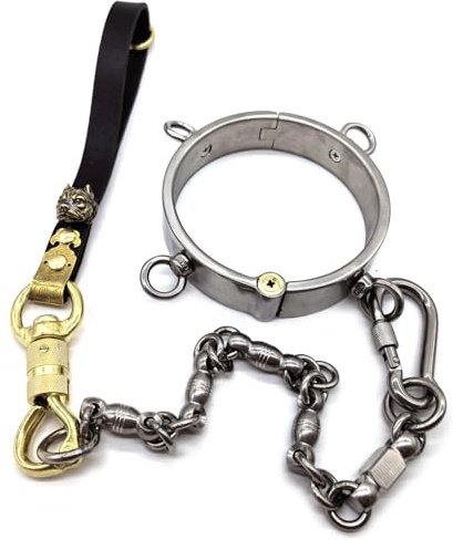 Soarvlorfy 4 Größen 3 cm Hohe Schwere Edelstahl Kragen mit Leine Ketten BDSM Bondage Hals Abschließbare Halsband Fetisch Slave Halsreif Halsfesseln Erwachsene Spiele Sex Spielzeug,Silber,13cm