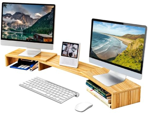 Fleau Home Monitorerhöhung – Laptopständer – Laptoperhöhung – Schreibtisch-Organizer – Bildschirmerhöhung – Holz (Golden Honey – Natürliches Bambusholz-Finish)