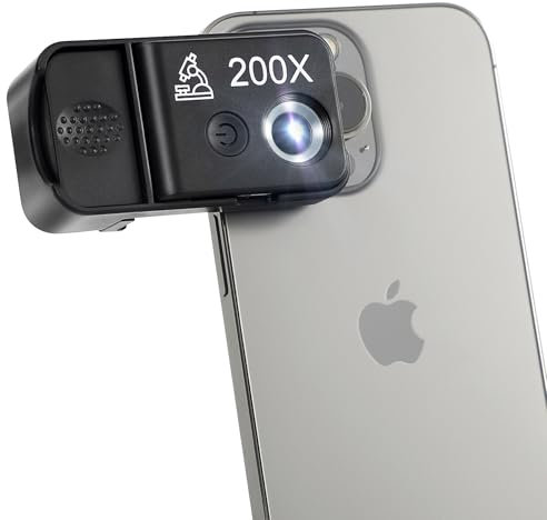 Vinkarpe 200X Handy Mikroskop Mit LED, Mini-Lupe für Smartphone Kamera, Taschenmikroskop Mit CPL für Explore Micworld, Kompatibel Mit iPhone/Samsung/Xiaomi/Huawei