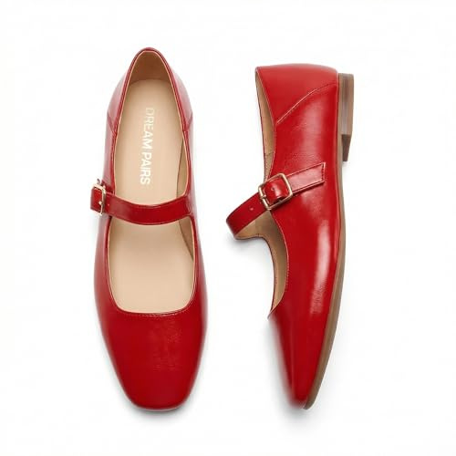DREAM PAIRS Women's Square Toe Mary Jane Flats | square toe mary jane shoes,comfortable classic casual dress ballet flats, with buckle strap for daily and work office