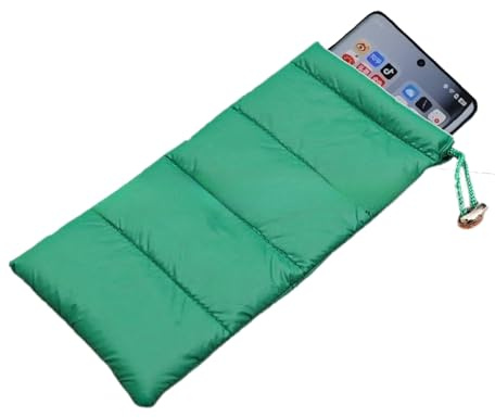 Thermo Handyhülle Tasche,Universal Handytasche Daunen Pouch Handysocke für Camping Verhindert Einfrieren, verlängert die Lebensdauer der Batterie, Winter Handyhülle für iPhone, Samsung Galaxy,Green