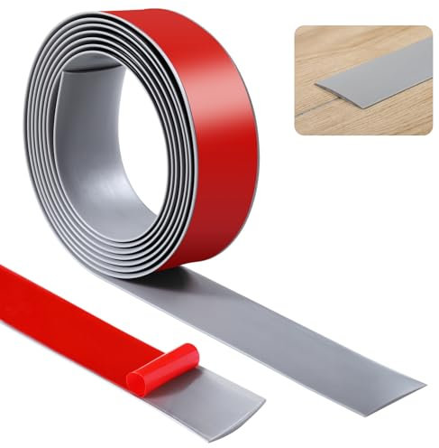 Guass Profilo di transizione impermeabile, autoadesiva, grigio, 3 m x 5 cm di larghezza, in vinile, listello di copertura non forato, autoadesivo, per piastrelle, legno, laminato