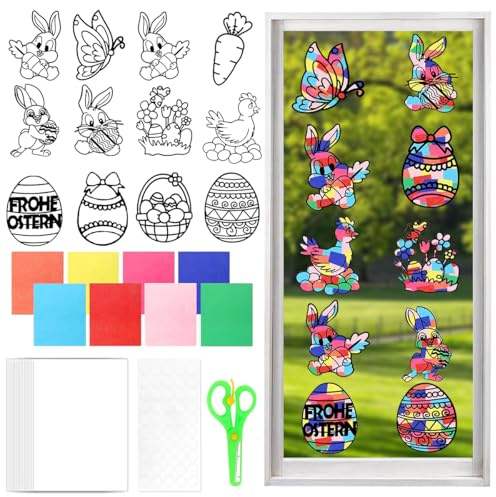 12 Pcs Pasqua Bambini Artigianato Immagini Finestra, Artigianato Primavera per Bambini, Decorazioni per Finestre di Pasqua, Pasqua Decorazioni Fai da Te, Decorazioni Pasqua per Finestre per Bambini