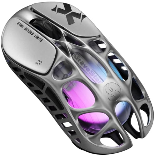 GravaStar Mercury X Mouse da Gaming Wireless, Sensore PAW3950 da 32.000 DPI, Frequenza di Polling a 8.000 Hz, Peso di soli 49 g, Struttura Forata in Lega di Magnesio, Illuminazione RGB