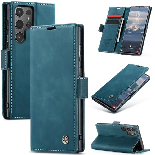 Azororo Handyhülle für Samsung Galaxy S24 Ultra 5G Hülle Premium Lederhülle Flip Case Magnet Tascher Kartenfach Standfunktion Klapphülle Schutzhülle für Samsung Galaxy S24 Ultra, Blaugrün