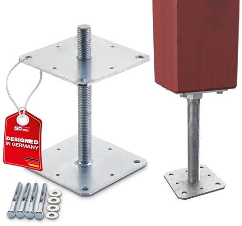 SOTECH stolpstöd 160 x 160 x 250 mm gänga M24 stål varmförzinkat stolpfäste höjdjusterbart ankare för påskruvning väderbeständigt