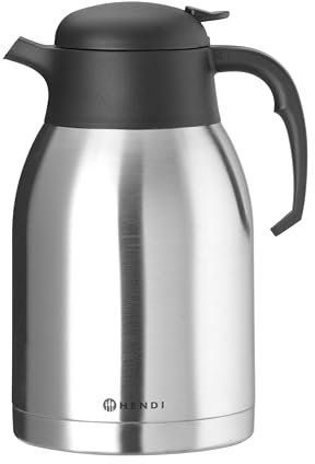 HENDI Caraffa termica 2L, bricco termico, thermos per caffè e tè, per macchine da caffè americano, caraffa sottovuoto, bollitore sottovuoto per bevande calde e fredde, ⌀140x(H)265mm, acciaio inox