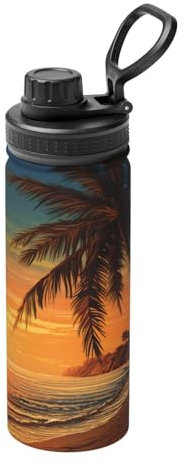 Kfjghhl Bouteille d'eau isotherme en acier inoxydable avec illustration de palmiers pour sport, gym, voyage, fuite, camping, randonnée, hydratation