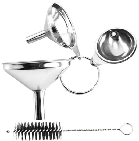 Set di imbuto in acciaio inossidabile, imbuti di metallo per uso da cucina - Funta in acciaio inossidabile - Strumento di trasferimento di grado alimentare con spazzola per la pulizia per ingredienti