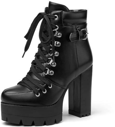 Susanny Sexy High Heels für Damen, Stiefel, runde Zehenpartie, Plateau-Stiefel, Schnürung, Wildleder, seitlicher Reißverschluss, Stiefelette
