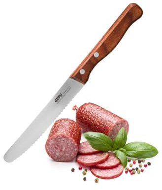 GEFU Couteau à pain STULLE | Lame dentelée 3 mm, lame Solinger 12 cm | Pour pain, saucisses, fromage, légumes | Manche en bois de noyer inoxydable, fait main