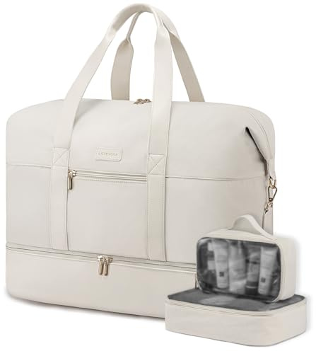 LOVEVOOK Resväska dam, sportväska weekender handbagage väska för flygplan, klinikväska födelse, garment duffle bag reseväska med toalettväska skofack, Beige, 55x42x25cm