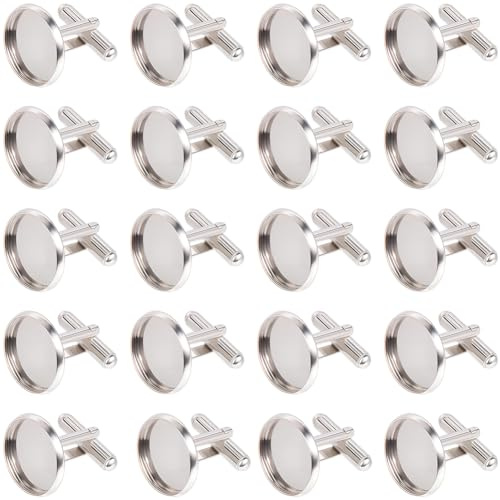 SUNNYCLUE 1 Scatola da 24 Pezzi di Gemelli Rotondi in Argento da 1.6cm, in Metlega, in Ottone, con Base Piatta, per Smoking, Cabochon, Incastonatura di Bottoni, per La Creazione di Gioielli, Accessor