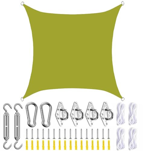 SLDAGe Tenda Vela Ombreggiante Rettangolare Impermeabile, Tenda da Sole Tenda a Vela Quadrato Tendalino Gialloverde con Set di Fissaggio, Tende a Vela per Esterno Terrazzo Balcone Giardino,5X5m