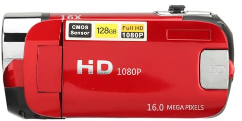 Focket Cámara de Video, D90 1080p 16MP Vidugo de Video Digital Handheld, Videocámara Giratoria de 2.4 Pulgadas Registros de Video HD de 16x Zoom HD con Luz de Relleno para Adolescentes, (rojo)