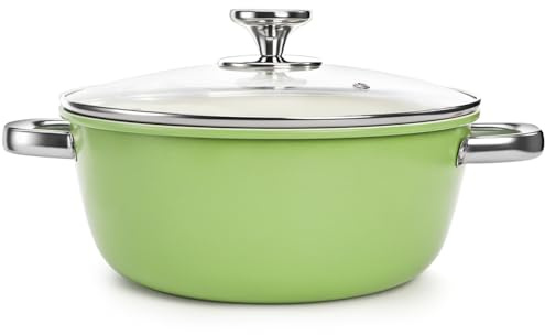 ZENFUN Ceramic Nonstick Stock Pot with Lid, 4.2 Quart Soup Pot, Cooking Pot Stew Pots, Induction Compatible Stockpot, Avocado Green
