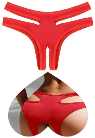 ohyeahlady String Fendu Ouvert à l'entrejambe Femme Grande Taille XXL,Rouge