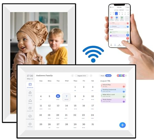 Elprico Calendrier Numérique de 10,1 Pouces, Calendrier électronique Intelligent WiFi avec écran Tactile Interactif pour Planning Familial, Planificateur de Repas et Cadre Photo AI (Prise UE)