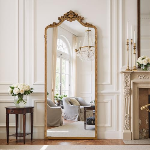 Reflix Vintage Floor Mirror Full Length, 175x70 cm Gold Large Full Body Mirror with Ornate Carved, Decor Mirrors for Living Room, Bedroom, Hallway