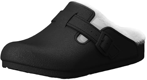 Générique Sabots de Chef Professionnels - Chaussons de Cuisine Antidérapants Unisexes, Doublure Polaire, Imperméables EVA - Mules à Boucle Ajustable pour Intérieur/Extérieur (Hiver)(Black,42-43EU)