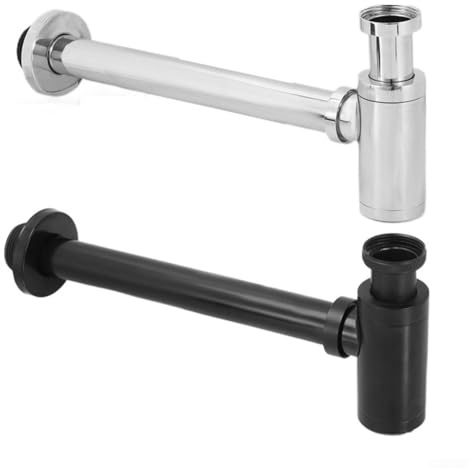 UrbanHui Sifón para lavabo de baño de acero inoxidable de 1 1/4 pulgadas, tubo de drenaje de trampa de olores de fácil acceso, instalación simple para lavabo (plateado)