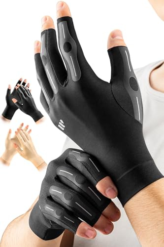 WHCOOL Compression Artiritis Gloves for Women&Men with Graduated Pressure Design for pain, Finger Support for Hand Comfort, Daily Wear & Sleep Use for Crocheting, Typing Fit Palm 7.3-8.3'' Black M