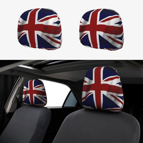 2pcs Car Head Rest Covers Union Jack British Flag Breathable Universal Car Interior Accessories Stretch Elastic Seat Protector 26 X 28 Cm/10.2 X 11 Inches