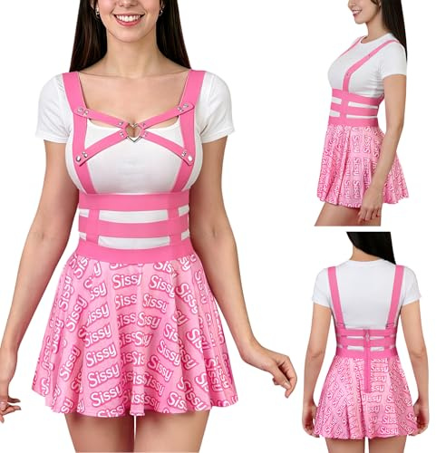 LittleForBig Sissy - Falda de jersey con arnés extraíble en el pecho, correas elásticas ajustables, vestido corto plisado sedoso de línea A