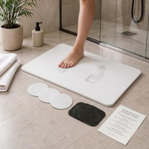 Pack Alfombra diatomita baño 60x40 cm + Alfombrilla Antideslizante + 3 lijas + 3 filtros quitapelos + Manual de Mantenimiento Pro+