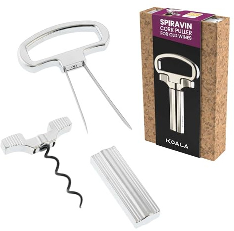 KOALA Sacacorchos Profesional para Vinos Antiguos, Extrae Corchos Frágiles sin Romperlos, Sistema de Láminas y Espiral de Precisión, Acero Inoxidable