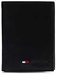 Tommy Hilfiger Herren Leder Slim Front Pocket Wallet, Schwarzes Logo, Einheitsgröße