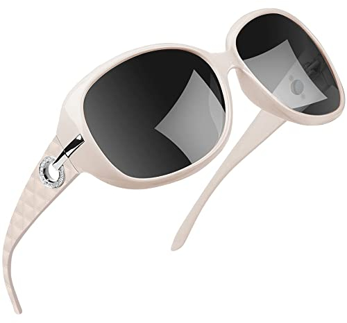 Joopin Weiße Sonnenbrille Damen Groß und Klassische Polarisierte Sonnenbrille UV400 Vintage mit XL Übergroßer Rahmen (Elegant Beige)