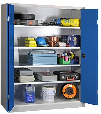 Certeo | Falttürenschrank | Höhe 1950 mm | Breite 1500 mm | Tiefe 500 mm | grau/blau