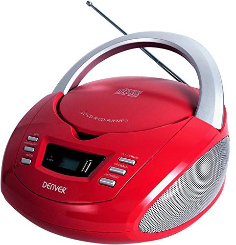 Denver Electronics TCU-211RED Reproductor de CD Personal - CD Player Rojo y Plata, Unidad de CD (2 W, FM, Externo, 1 Disco)