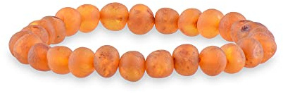 Genuine Amber Unpolished Baroque Bracelet - Natural Amber Jewelry - Baltic Sea Amber Beads Hand-Assembled in Europe - 8.5 Inches - Cognac