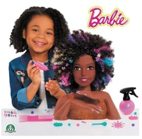 Barbie, Tête à coiffer Affro Style, 27 Accessoires de Coiffure inclus, son Maquillage change de couleur, Jouet pour enfants dès 3 ans, BAR34