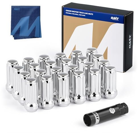 Orion Motor Tech M14x1.5 Spline Lug Nuts with Cone Seat, Chrome Plated Wheel Lug Nuts Compatible with Chevrolet Silverado Suburban 1500 Ford Expedition F-150 Ram 1500& More, Set of 24