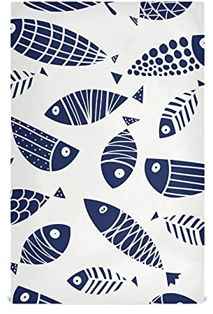 Moyyo Blue Fishes Tea Towels Set of 4 Pcs Soft and Absorbent Kitchen Towels with Hanging Loop Polyester Large Hand Towels Dishcloths Bar Towel Cleaning Cloth for Dishes Glasses Countertops Kitchen Dec