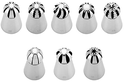 ANCLLO Punte per tubazioni Russe, 8 Pezzi Professionale Inox Decorazione Torta, con Sfera Russa - Bocchette Decorative Accessori per per Decorazione Pasticceria, Cupcake, Muffin, Dolci e Biscotti