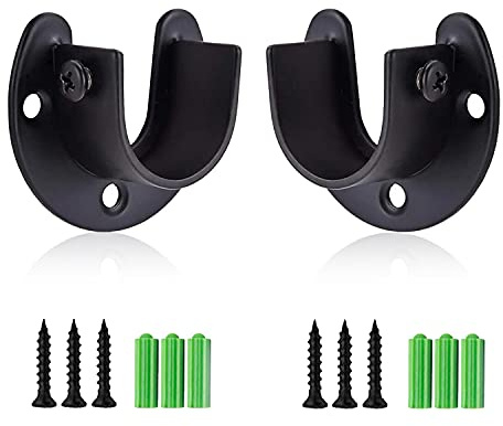 Rise age Stainless Steel Closet Rod Bracket, 1-1/4 Inch Diameter Closet Rod Holder 2 Pcs, Heavy Duty Curtain Rod Holder, Black Closet Rod Support with Screws